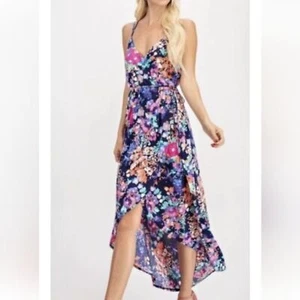 1.4.3. Story by Line up Floral Multicolor Wrap Front Midi Vacation Beach Dress S - Picture 1 of 13