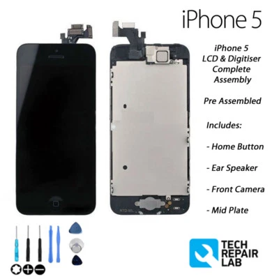 iPhone 5 Retina LCD & Digitiser Touch Screen Pre Assembled with Parts BLACK - Image 1 of 4