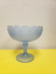 Indiana Glass Frosted Blue Tear Drop Pedestal Candy Serving Dish Bowl 7.5 Tall - Picture 1 of 5