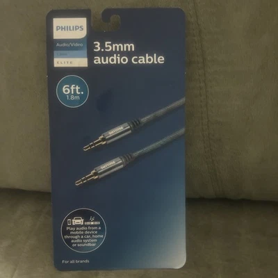 Cable de audio auxiliar Philips 3,5 mm Elite 6 pies plateado/gris nuevo Foto 1 de 4
