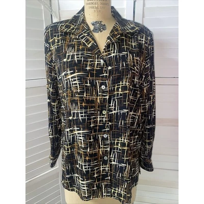 Blusa Top Vintage Años 80 Impressions Para Mujer Botón Frontal Negra Marrón Crema Mediana Foto 1 de 4