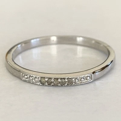 Sterling Silver Natural Diamond Ring Band Half Eternity Size P.5 925 Gemporia — 第 1/4 张图片