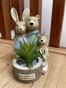 Next Bertie Bear & Rosie Rabbit Family Artificial Succulent Ornament Sculpture - Picture 1 of 13