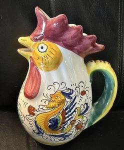 Hand Painted Rooster Pitcher 32 oz Made in Italy 8.5" Chicken Hen Ceramic - Picture 1 of 11