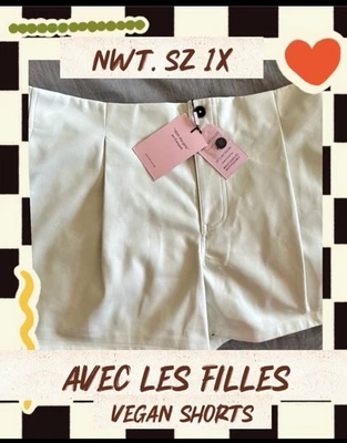 Avec Les Filles 尺寸 1X Anthropologie 人造皮革短裤,奶油色,全新带标签 — 第 1/4 张图片