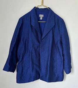 Chico’s Travelers Blue Metallic Open Front Lined Blazer Jacket Size 2 (US Large) - Picture 1 of 5