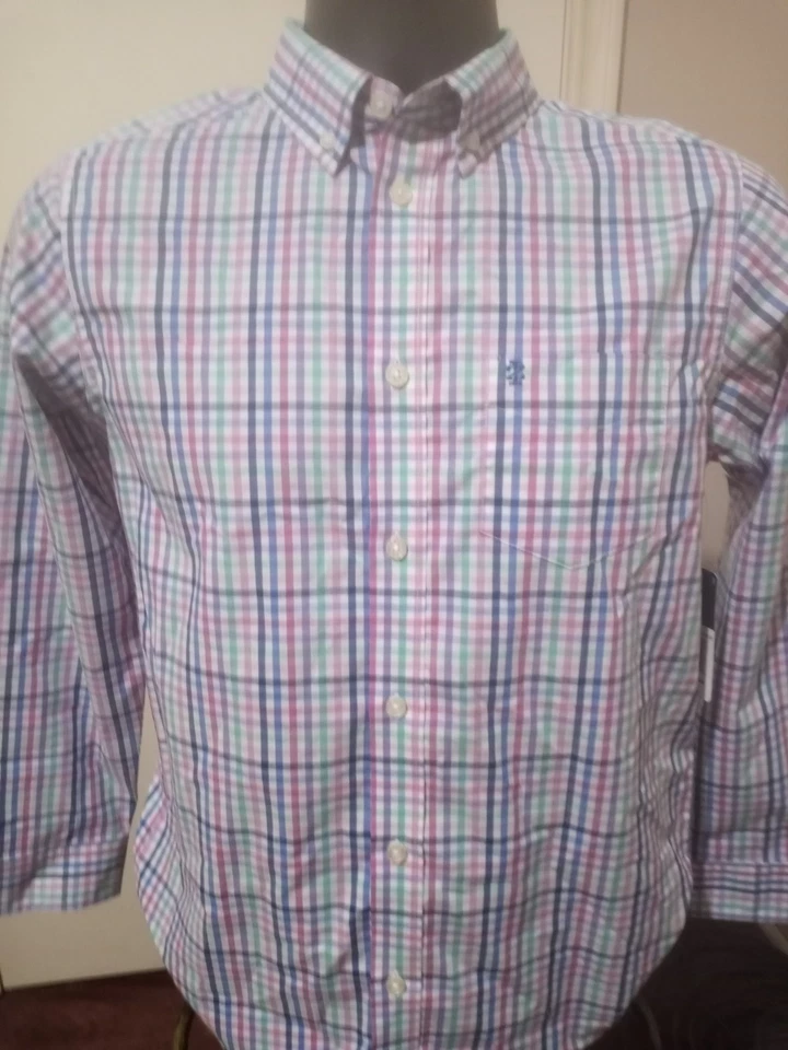 Nueva Camisa IZOD Elastizada Extensible Niños Botón Grande L 14-16 L/S Bolsillo Abotonado Foto 1 de 4