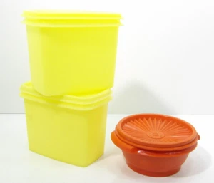 Vintage Tupperware Lot: 2 Yellow & 1 Orange Storage Containers #1249-9 #1323-15 - Imagen 1 de 21