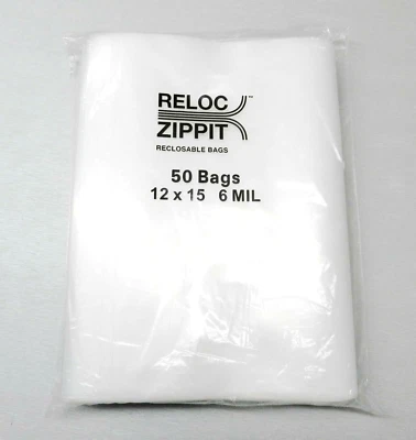 6 MIL Reloc Zippit 12x15 Bags Clear 50 H.D.Thick Top Seal Jumbo Size 12x15" - Image 1 of 4