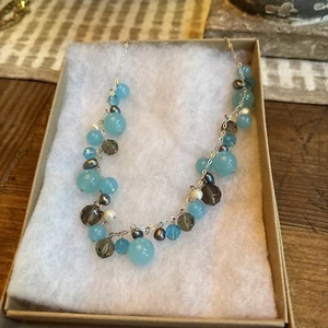 Handmade Aqua Chalcedony, Smokey Quartz, Pearl &Sterling Silver Necklace 925 18” - Picture 1 of 7