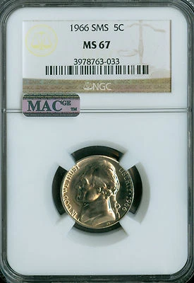1966 JEFFERSON NICKEL NGC MS67 SMS  MAC SPOTLESS . - Image 1 of 4