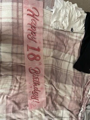 Happy 18th Birthday Cotton Banner, Used- Stained  - Image 1 of 4