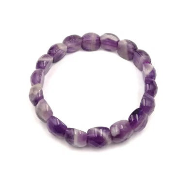 Amethyst Real Jade Agate Tiger's Eye Quartz Semicircle Faceted Bangle Bracelet - Image 1 of 4
