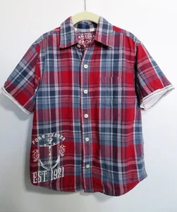 Boys Plaid Shirt Layered Look Short Sleeve Button Up Size Large Nautical Theme - Picture 1 of 9