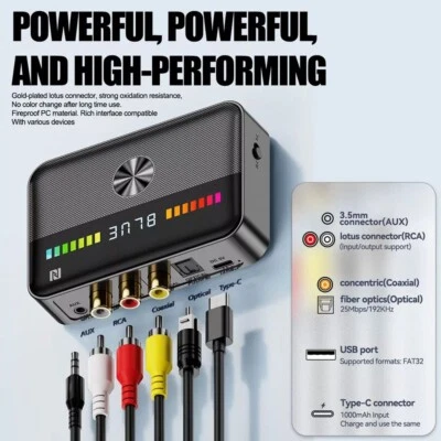 Wireless NFC Bluetooth 5.3 Transmitter Receiver Audio HiFi Music Adapter AUX RCA - Image 1 of 4