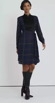 NWT Lauren Ralph Lauren Women’s Navy Multi Belted Plaid Crepe Shirtdress Sz 10 - Image 1 of 4