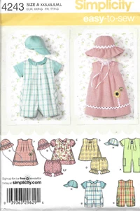 Simplicity Easy to Sew Pattern #4243-Babies Romper-Dress-Top-Panties-Hat   XXS-L - Picture 1 of 1
