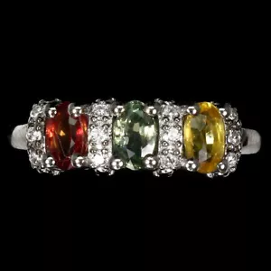 925 Anillo Plata de Ley Ovalado Zafiro Multicolor Gema Natural Joyería - Imagen 1 de 9