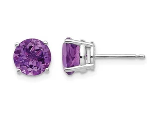 14K White Gold 6mm Amethyst Earrings 1.50 Carat (ctw) - Picture 1 of 4