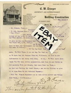 1906 Architect PEORIA ILLINOIS Letterhead C. W. TRAEGER builder HURLBURT STREET - Picture 1 of 1