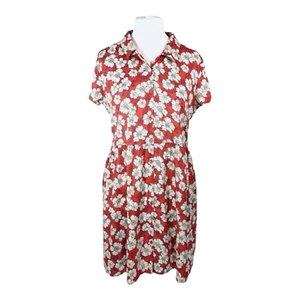 NEW Red Floral Button Up Shirt Dress Size 14 Lightweight Holiday BNWOT - Picture 1 of 14