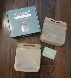 Food STORAGE BAGS 1000 ml 2-PACK Beige Color By SLAAKS Silicone ECOFRIENDLY - Picture 1 of 8