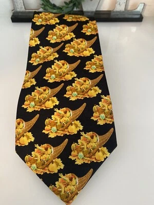 Wild Ties Cornucopia Repeat Vintage Men’s 4" Wide Silk Tie Thanksgiving Fall EUC - Image 1 of 4
