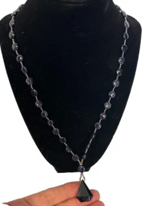 Blue Gold Stone Necklace W/Sterling Clasp & Pierced Earring Set Handcrafted New - Picture 1 of 21