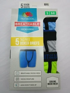Fruit of the Loom Breathable Micro-Mesh 5Pk Boxer Briefs Boy's Size S (6-8) - Picture 1 of 12