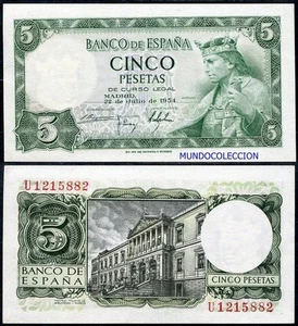 ESPAÑA SPAIN 5 pesetas 1954 ALFONSO X EL SABIO Pick 146a SC / UNC - Bild 1 von 1