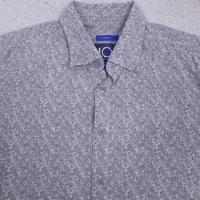 Camisa masculina Joseph Abboud cinza média paisley slim fit manga longa botão para cima - Imagem 1 de 4