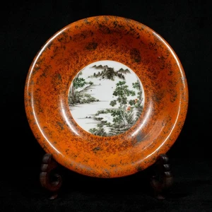Antique Early 20th C. Chinese Faux Bois and Grisaille 'Landscape' Porcelain Bowl - Picture 1 of 24
