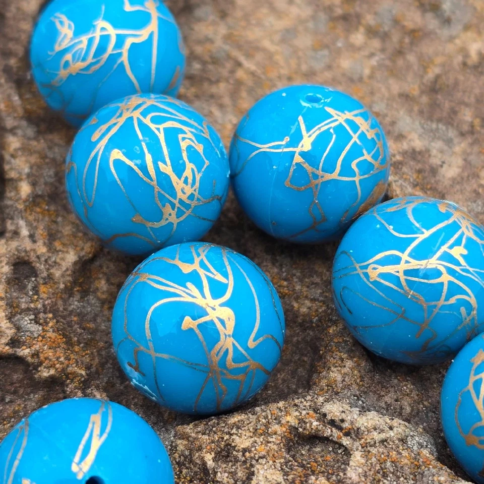 15 cuentas ligeras de acrílico vintage azul verdoso y dorado de 18 mm para garabatos años 80 Foto 1 de 3