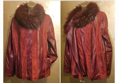 Kircilar Vintage Red Leather&Suede Jacket, s.L, Fur Collar, Funky Lined, Pockets - Image 1 of 4