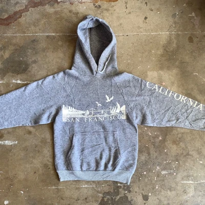 1980-е САН-ФРАНЦИСКО КАЛИФОРНИЯ СЕРЫЙ С КАПЮШОНОМ ТОЛСТОВКА С КАПЮШОНОМ ВЗРОСЛЫЙ РАЗМЕР S 80-е - Изображение 1 из 4