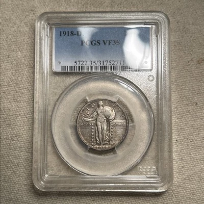 1918-D Standing Liberty Quarter PCGS VF35 Attractive Album Toned Original TL - Image 1 of 2