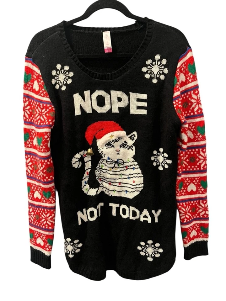 Suéter No Boundaries Nope Not Today Navidad Gato Feo Talla XL Divertido Vacaciones Foto 1 de 4