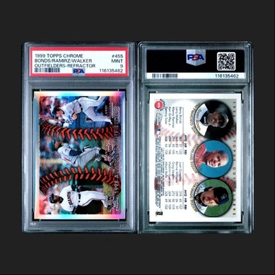 1999 Topps Chrome Refractor Barry Bonds Manny Ramirez Larry Walker PSA 9 San - Image 1 of 2