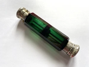 Antique Victorian Silver Green Glass Double Ended Scent Bottle - Picture 1 of 8
