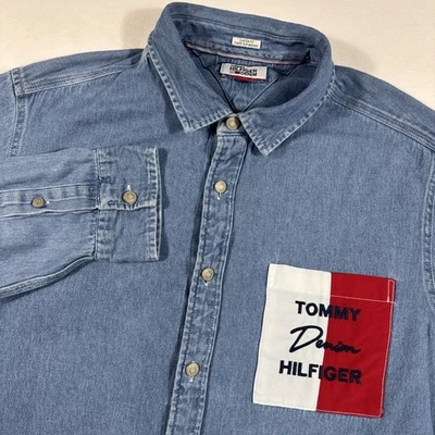 Camisa vaquera Tommy Hilfiger para hombre L metal abotonada LS Y2K retro inspirada de colección Foto 1 de 4