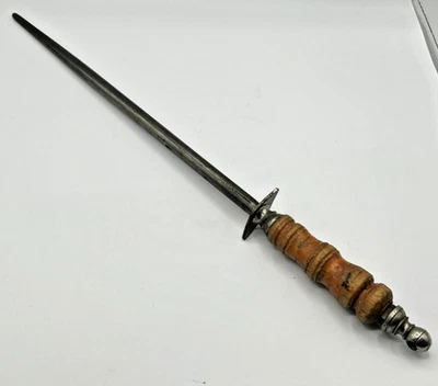 Vintage F DICK Germay 14" STEEL Honing SHARPENING ROD 20" Overall WOOD Handle  - Image 1 of 4