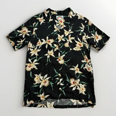 Camisa Aloha Floral Rayón Orquídea Paradise Found Hawaii De Colección Negra Hecha en Hawai Foto 1 de 4