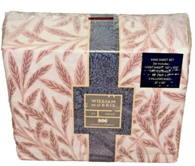 William Morris~KING Sheet SET~Original Willow~Plaster~White/Blush/Pink~PERCALE~ - Image 1 of 4