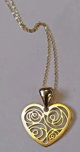 9ct Yellow Gold Filigree Heart Pendant Necklace 0.77g NEW Wife Mum Xmas Present - Picture 1 of 7