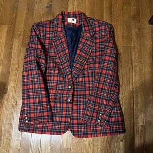 Vintage Pendleton Plaid Tartan Red 100% Virgin Wool Blazer Women’s Sz 18 Plus - Picture 1 of 10