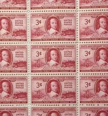 Volunteer Fireman Issue US Scott #971 Mint Sheet of 50 3c Stamps Issued 1948 - Image 1 of 2