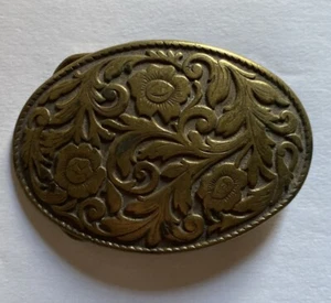 Vintage Brass Belt Buckle - Floral - Flowers - Hippie - 1970s - Picture 1 of 2