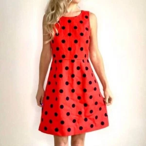 STUNNING J CREW US8 UK12 Red With Navy Blue Polka Dots Fully Lined Cotton Dress - Picture 1 of 12