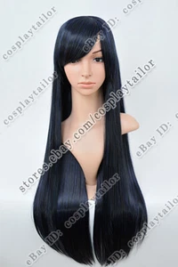 70 cm schwarze lange gerade Perücken mit Pony tägliche Kleidung bequem zu tragen - Bild 1 von 6