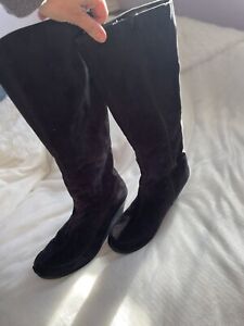 Tall Zip Up Wedge Boots Faux Suede Black Womens 9